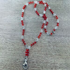 Red Beaded Lanyard ID Badge Clip